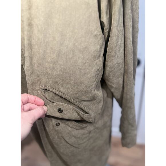 The Territory Ahead Mens M Trench Coat Solid Olive Button-Front Flannel Lined - Picture 2 of 11